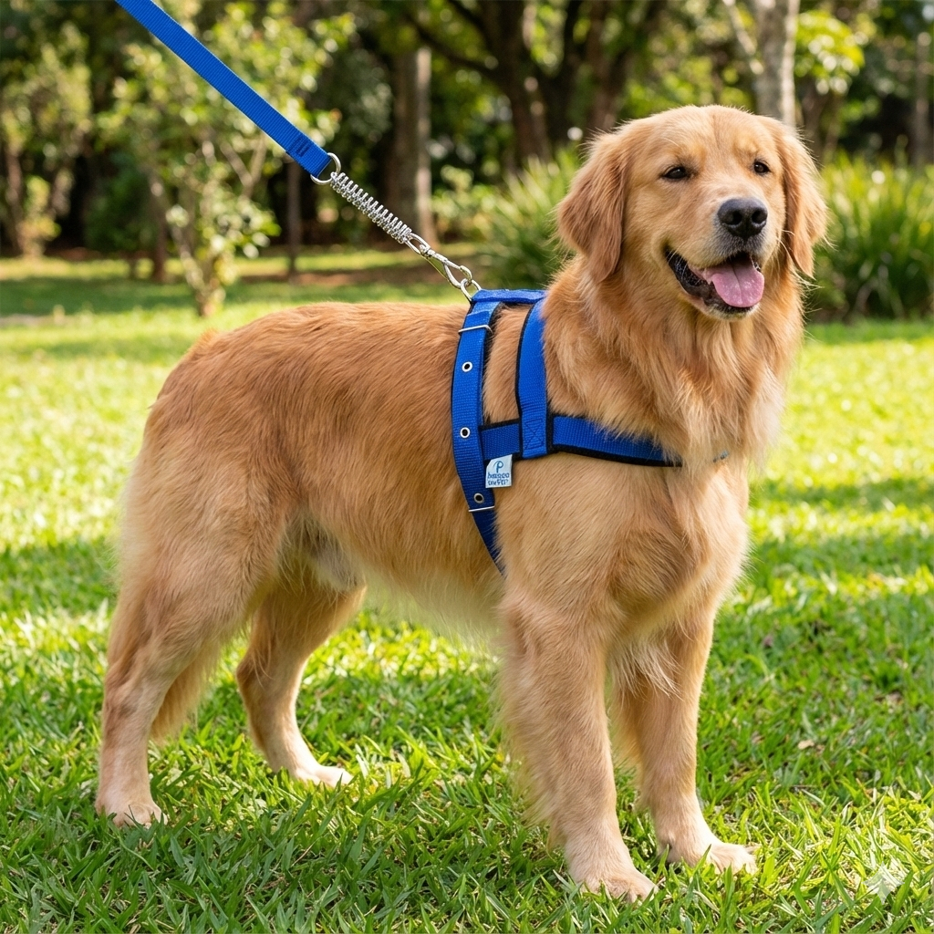 Coleira Peitoral Azul Com Guia de Passeio Para Cães Pequenos e Grandes Forrado Resistente Pet