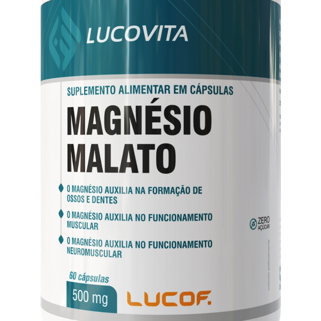 Kit c/ 3 Unid. Magnésio Malato 60 cápsulas 500mg Lucof