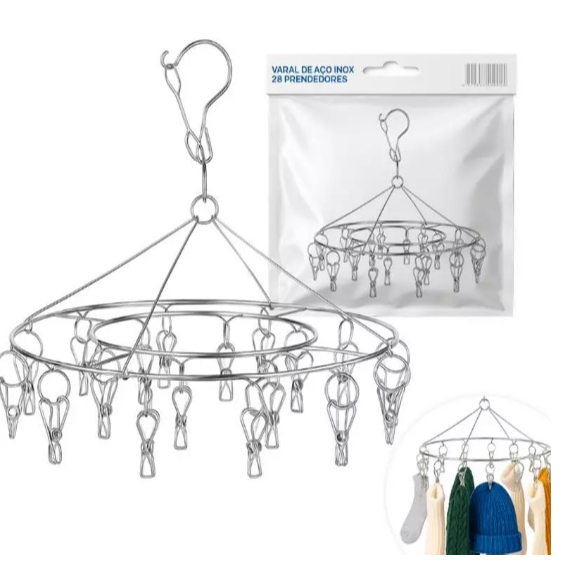 Varal De20/28/40 Clips Inox Prendedores redondo/ quadrado Pratico E Retrátil Cabide PaIntimas Parara Roupas  Pequenas