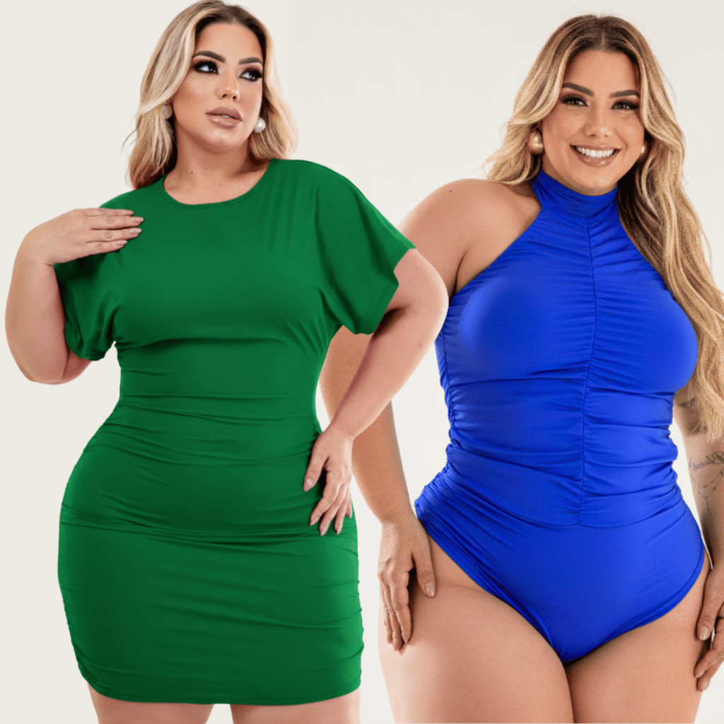 Vestido e Bodys Plus Size Vários Modelos Para Carnaval e Verão Empina Bumbum Moda Curve +