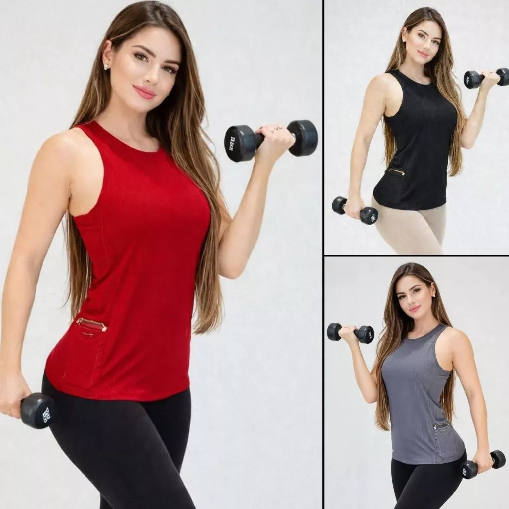 Blusa Academia feminina Regata ) Veste Legging Camisão Tapa Bumbum Camiseta Tule Roupas de Academia Dry Fit Treino — imagem 1