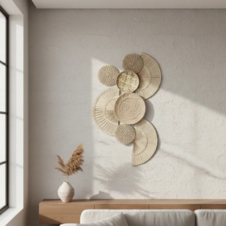 Decoração Parede Boho Composição Peneiras, Leques E Sousplat em Oferta na Shopee