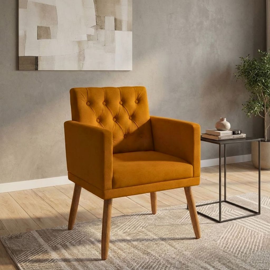 Cadeira Decorativa para Sala de Jantar Decor Pés de Madeira Mesa de Jantar Tecido Suede