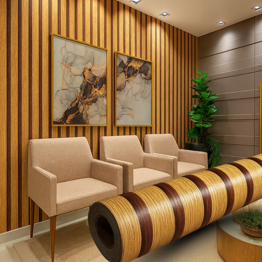Papel de Parede Madeira Ripada 10 METROS X 45CM 3D Auto Adesivo Quarto/Sala/Hall, Fácil Aplicação
