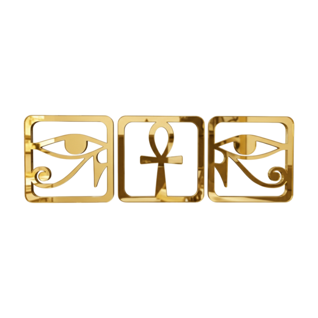 Trio Quadros Egito Ankh Olho De Horus 20cm Acrilico Espelhado 3mm