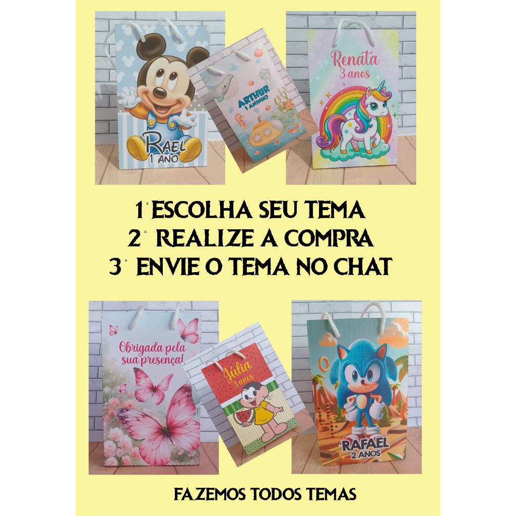 Sacolinha Surpresa Personalizada Lembrancinha ESCOLHA SEU TEMA - PEGUE E MONTE