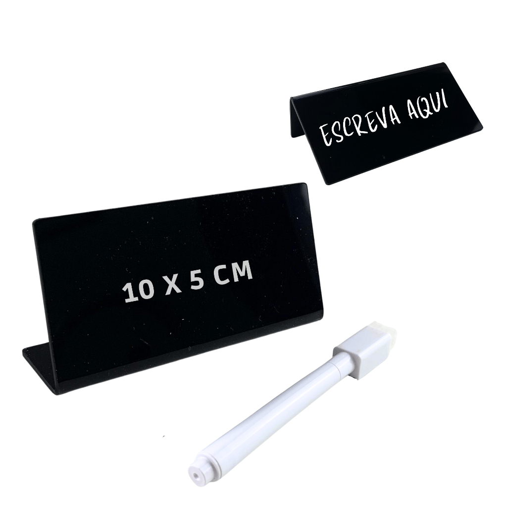 Kit Displays L 10x5 Acrílico Mini Lousa Buffet Porta Preço