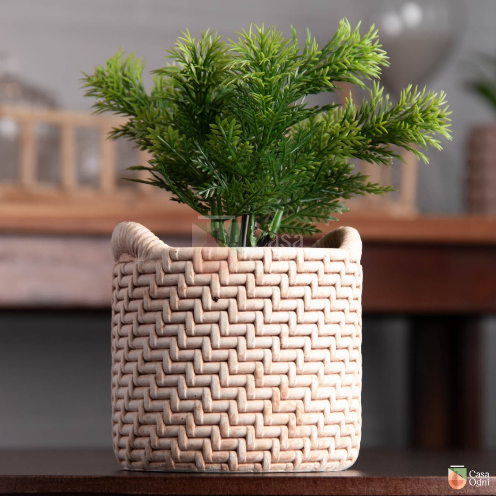 Cachepot em Cerâmica com Suculenta Decoração Mini Vaso Trançado com Cactos 10cm