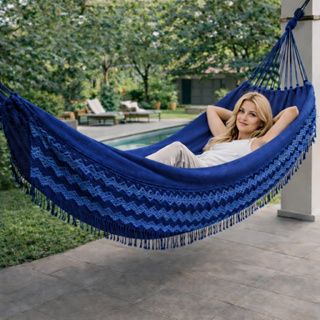 Rede De Dormir Descanso 4Metros Grande Casal Reforçada Jeans Mesclada Franja Algodão  Envio Imediato em Oferta na Shopee