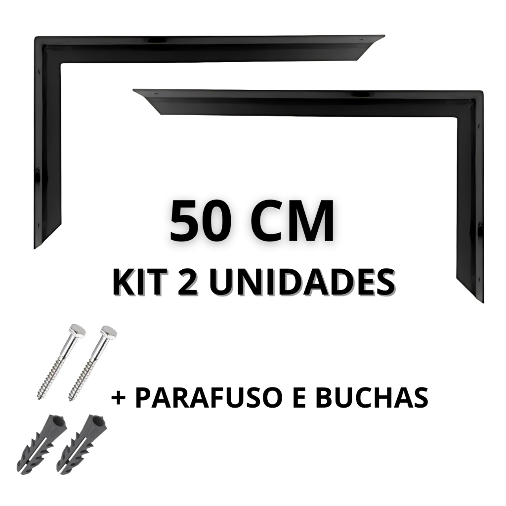 Mão Francesa Kit com 2 unidades Reforçada 50 cm com parafuso e bucha