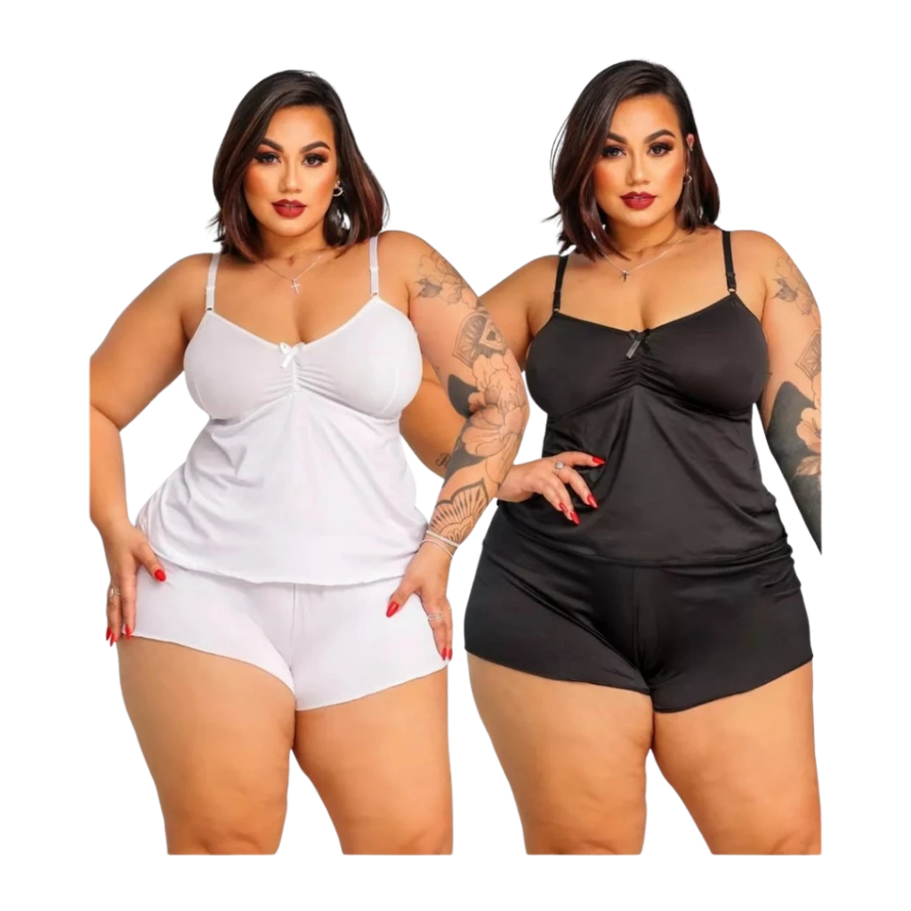 Kit 2 Pijamas Plus Size Feminino LISO. Baby Doll e Short Doll. Super Fresquinho Moda Feminina Liso em Oferta na Shopee
