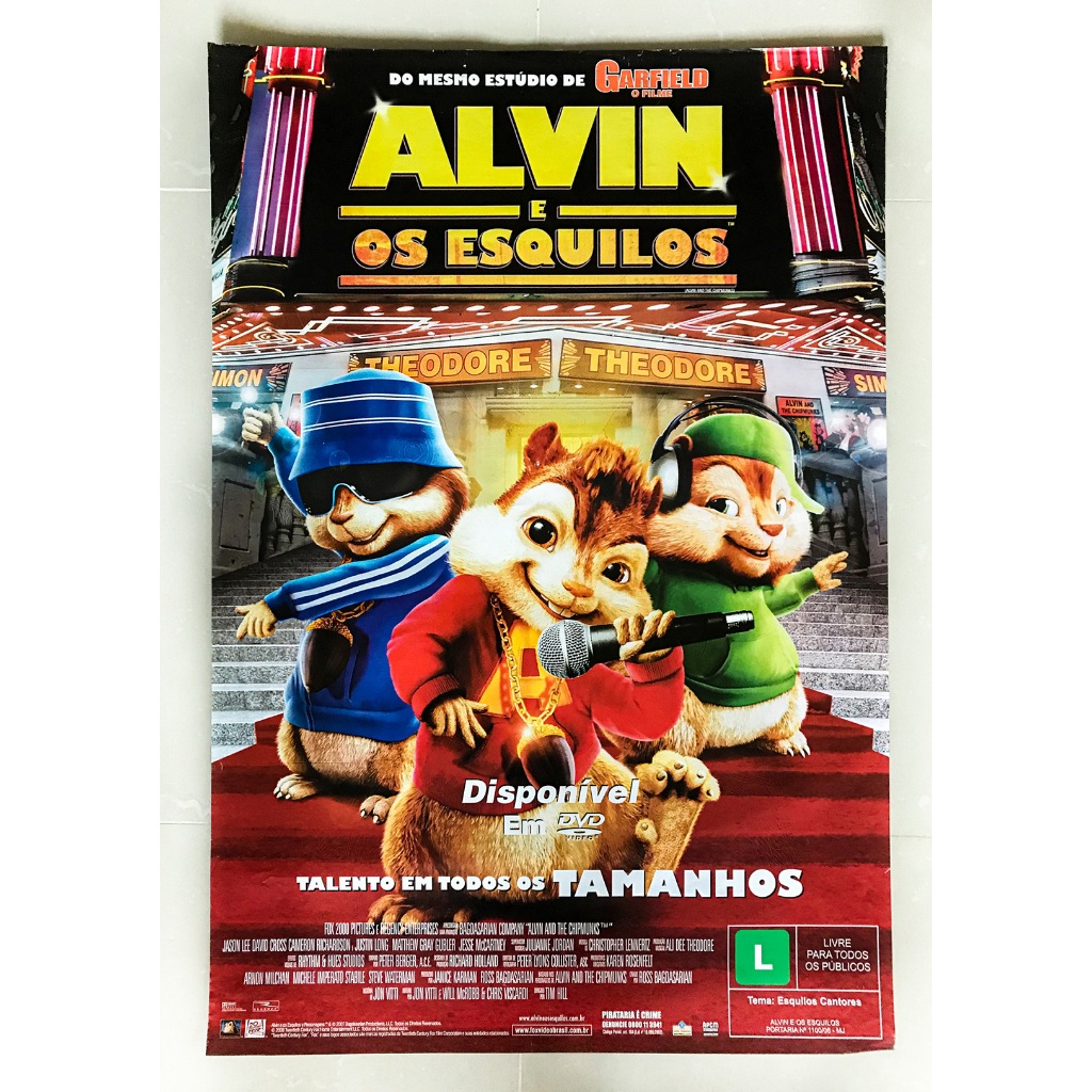 PÔSTER Alvin e os Esquilos - Original de Locadora - 94cm x 64cm - Cartaz Filme Animação Desenho Animado infantil