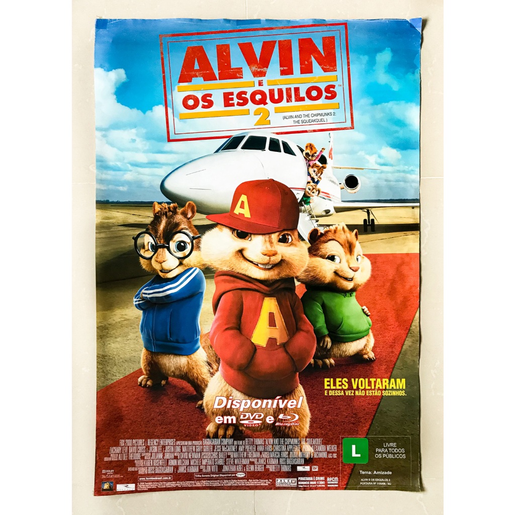 PÔSTER Alvin e os Esquilos 2 - Original de Locadora - 94cm x 64cm - Cartaz Filme Animação Desenho Animado infantil