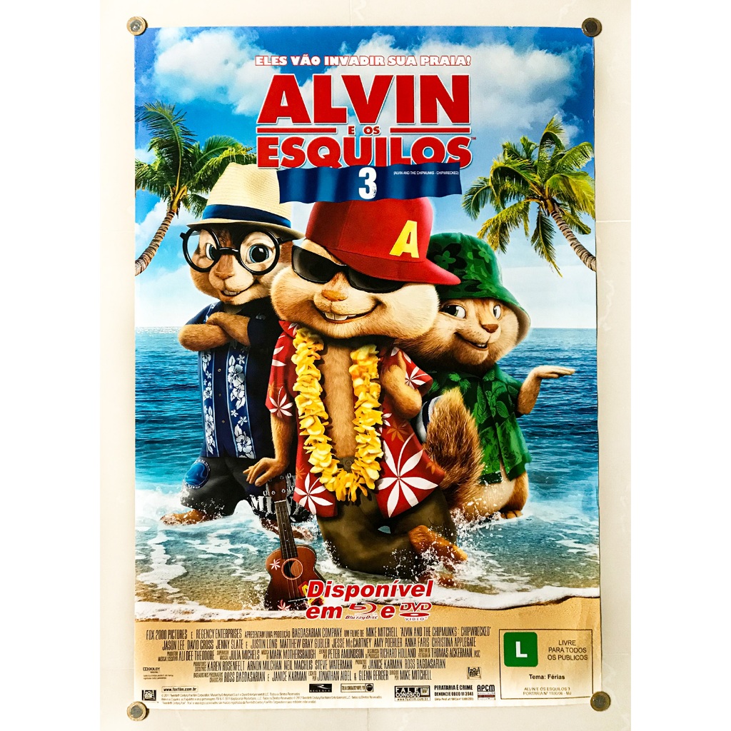PÔSTER Alvin e os Esquilos 3 - Original de Locadora - 94cm x 64cm - Cartaz Filme Animação Desenho Animado infantil