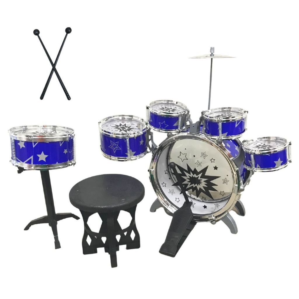 Bateria Infantil Com Banquinho Importway Azul 5 Tambores em Oferta na Shopee