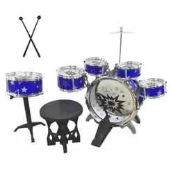 Bateria Infantil Com Banquinho Importway Azul 5 Tambores
