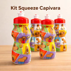 KIT C/10 SQUEEZE CAPIVARA 200ML, INFANTIL, LANCHEIRA, PIQUENIQUE, ANIVERSÁRIO, PRESENTE, PLÁSTICO