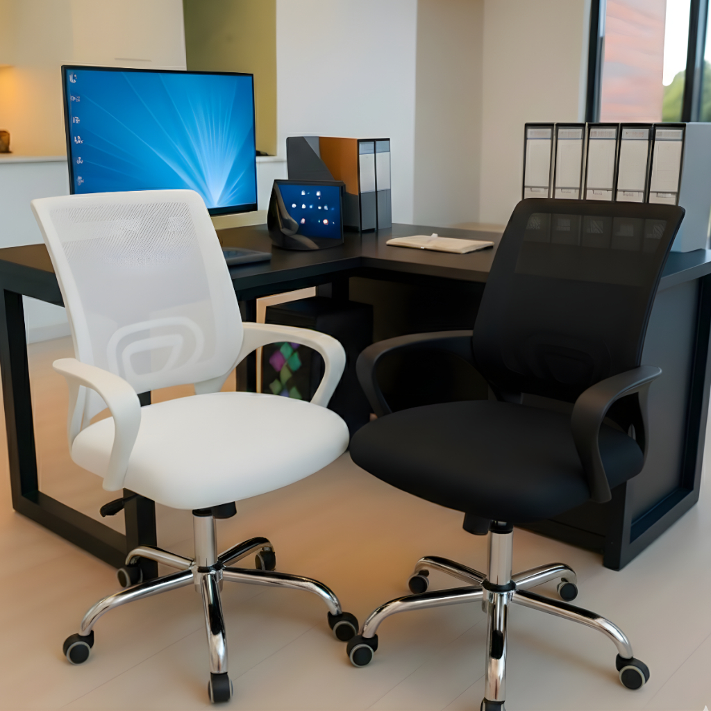 Cadeira de escritório Diretor Branca Base Cromada Giratória Tronus