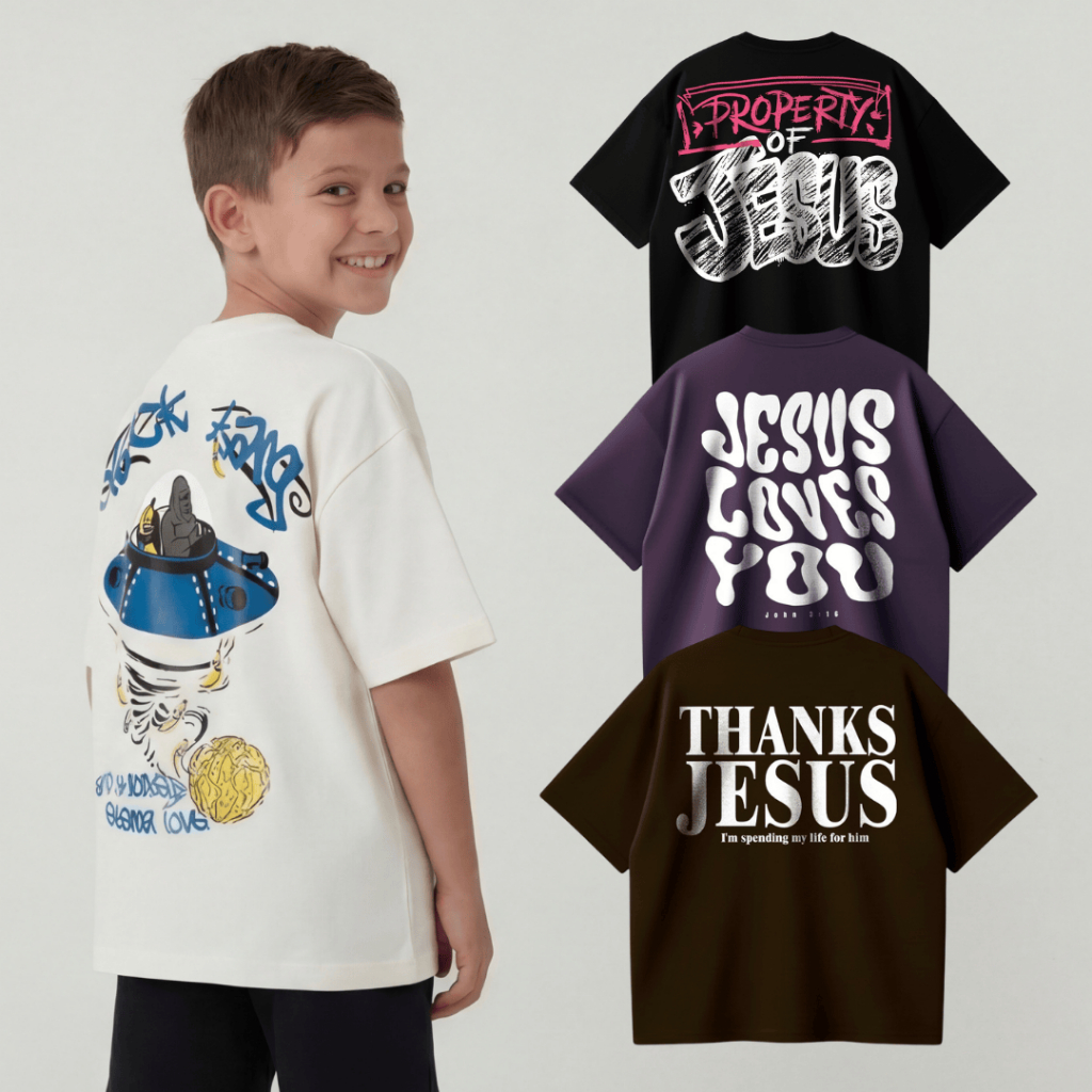 Camiseta Cristã Infantil Menino 4 a 10 Anos  Algodão Premium Jesus