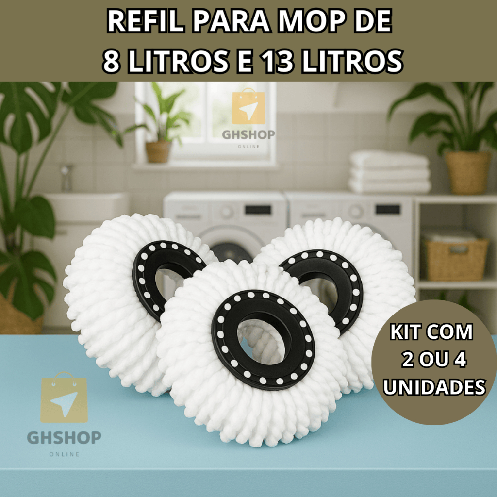 Kit Refil Mop 8 Litros 13,5 cm Para Balde Esfregão Microfiba Giratório em Oferta na Shopee