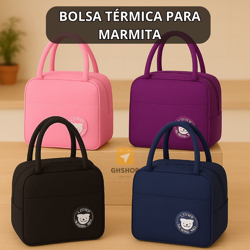 Bolsa Térmica Para Marmita Com Alça Feminina Rosa Lancheira Viagem