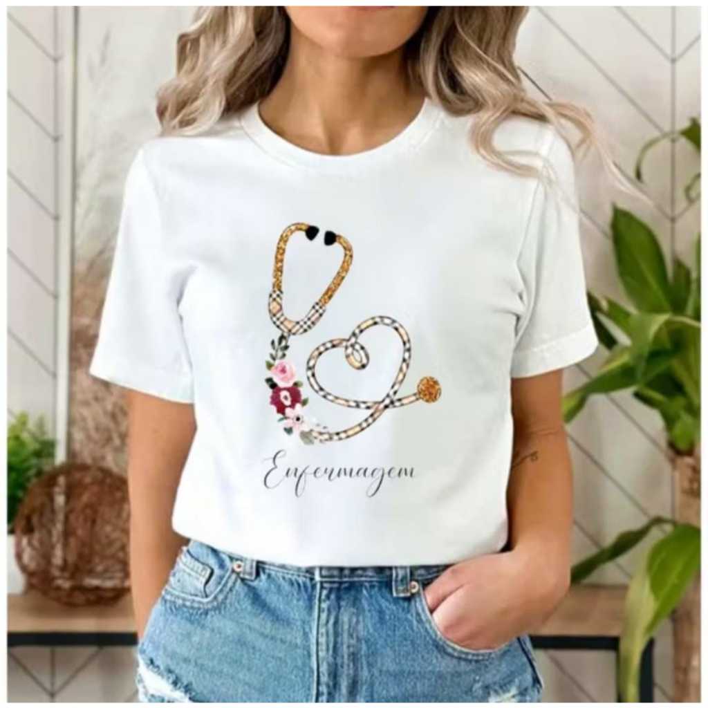 Blusa tshirt, Camiseta - enfermagem, coração, profissões ,técnica em enfermagem, enfermeira