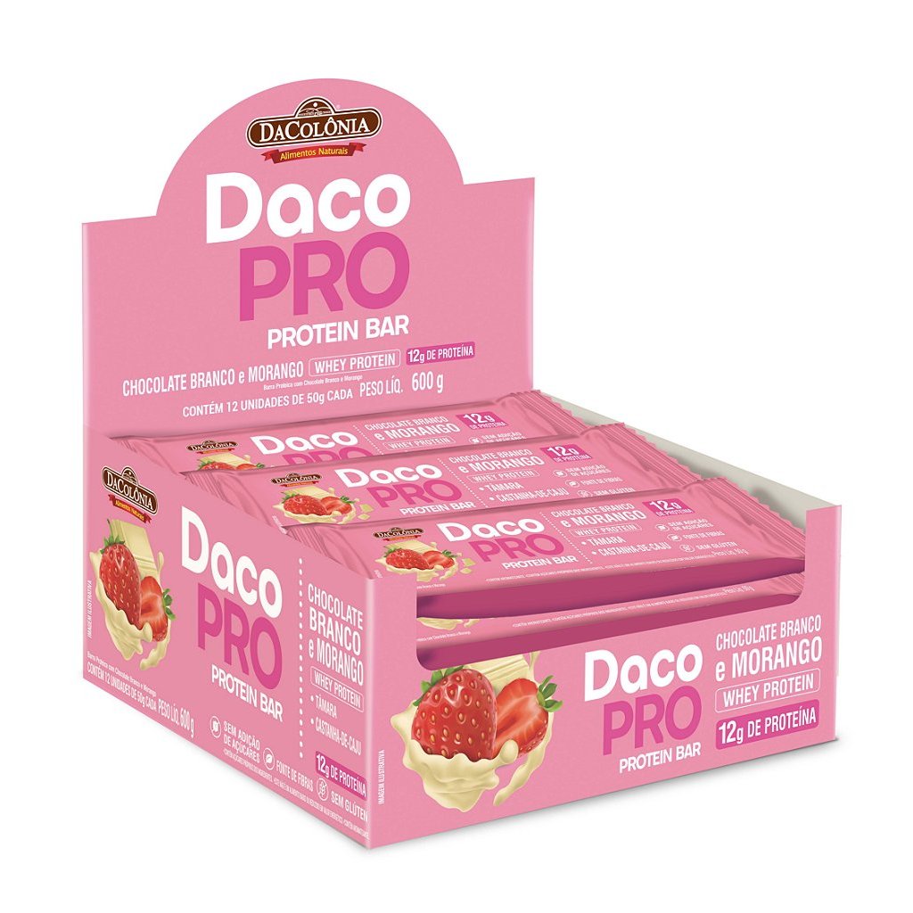 DacoPro Protein barra sabor morango e chocolate branco Dacôlonia c/ 12un em Oferta na Shopee