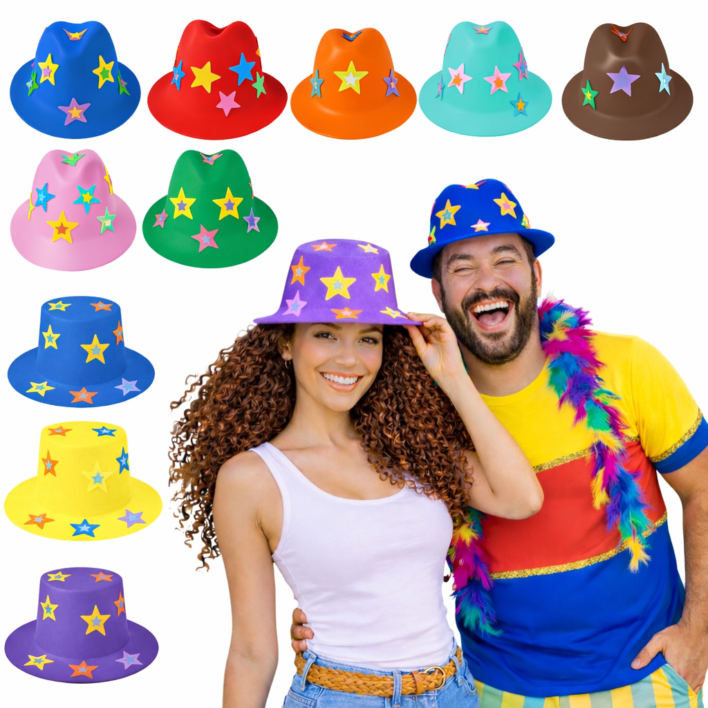 Chapéu Malandrinho Cartola Estrelas Acessório Festa Folia Carnaval Fantasía Em Eva
