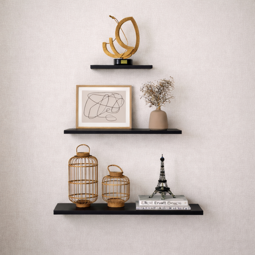 Kit 3 Prateleira Preta 100% MDF Decorativa Premium Luxo - 40/30/20 x 10cm em Oferta na Shopee