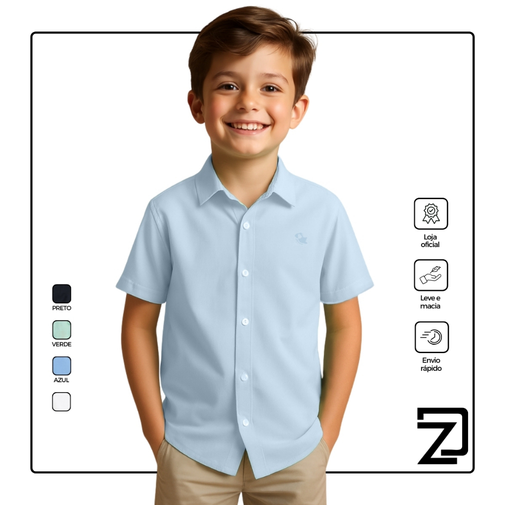 Camisa Infantil Social Manga Curta Menino Masculino em Oferta na Shopee