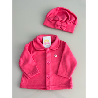Casaco soft com gola e boina para  bebê meninas PMG em Oferta na Shopee