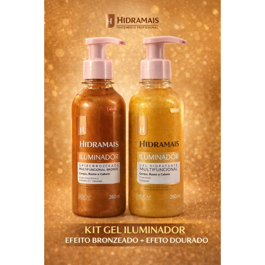 Kit Gel Iluminador Hidramais  | Bronzeado + Dourado Corpo Rosto e Cabelo em Oferta na Shopee