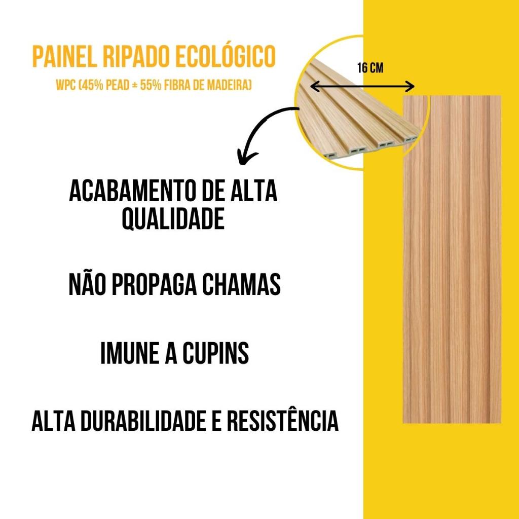 Kit 10 Painéis Ripados WPC Freijó 96x15cm - Revestimento Decorativo para Sala Quarto Parede