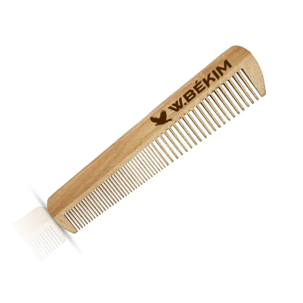PENTE DE MADEIRA PARA BARBA  BIGODE ANTIESTÁTICO BARBEARIA PENTE DENTES FINOS E LARGOS MARCA W.BÉKIM