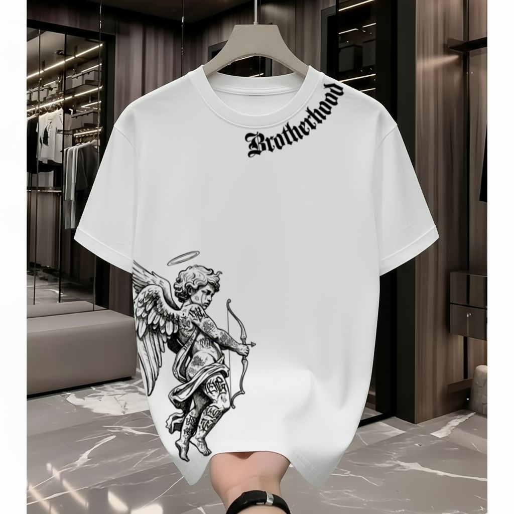 Camiseta Camisa 100% Algodão Manga Curta Lançamento Estilosa Streetwear Estampada Anjo Brotherhood