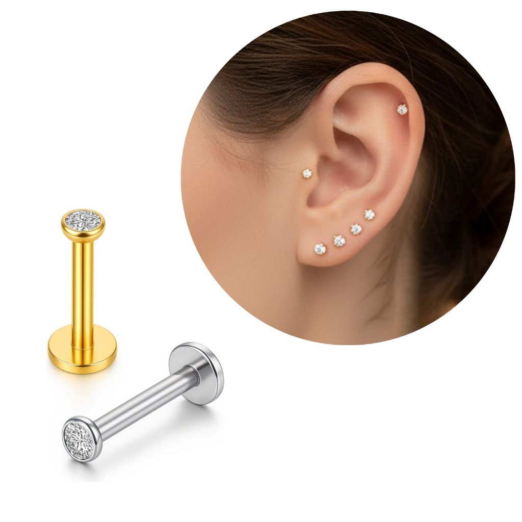 Piercing Ponto de Luz Minimalista Delicado Helix, Tragus, Conch, Nariz, Boca-Medusa Aço Cirurgico Anti Alérgico Pin Push