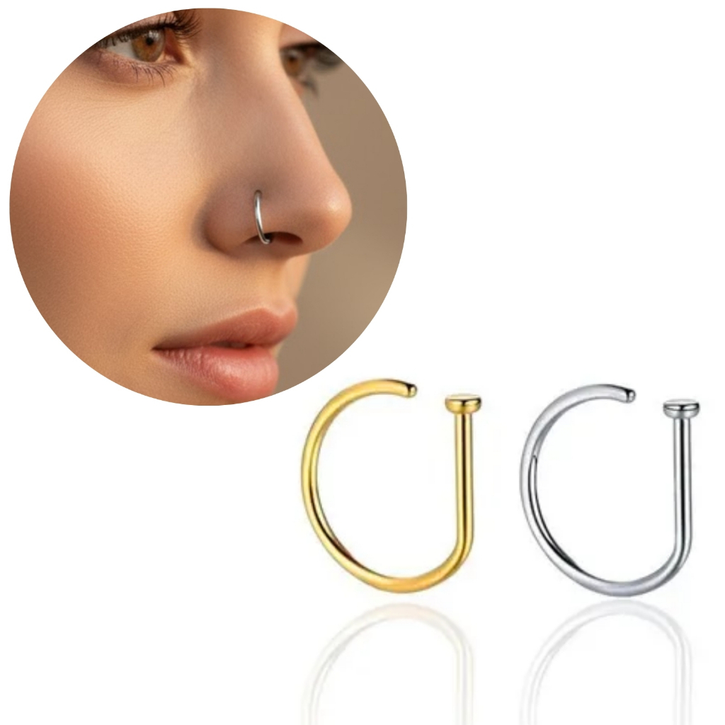 [ ANTI ALÉRGICO ] Piercing D Ring Argola Nariz Minimalista Aço Cirúrgico Nostril, Septril, Conch