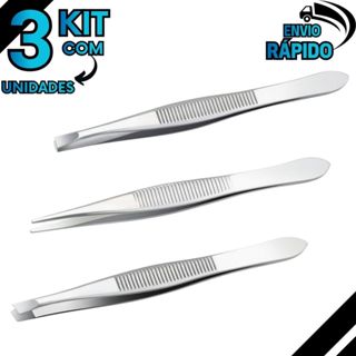 Kit 3 Pinças De Sobrancelhas Profissional Em Aço Inox Ponta Reta Chanfrada Inclinada e Fina em Oferta na Shopee