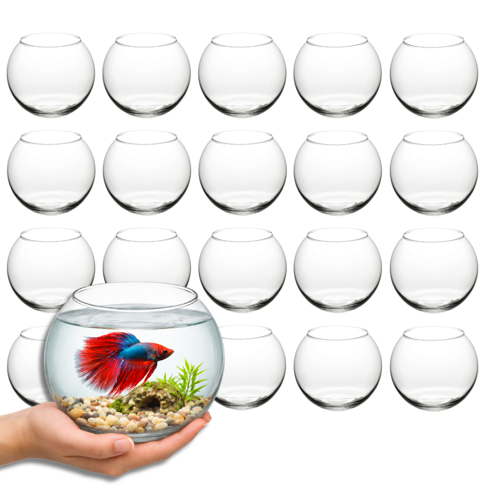 Kit 20 Mini Vaso Vasinho Aquário Castiçal Redondo De Vidro 400ml Centro de Mesa Peixe Beta Lembrança