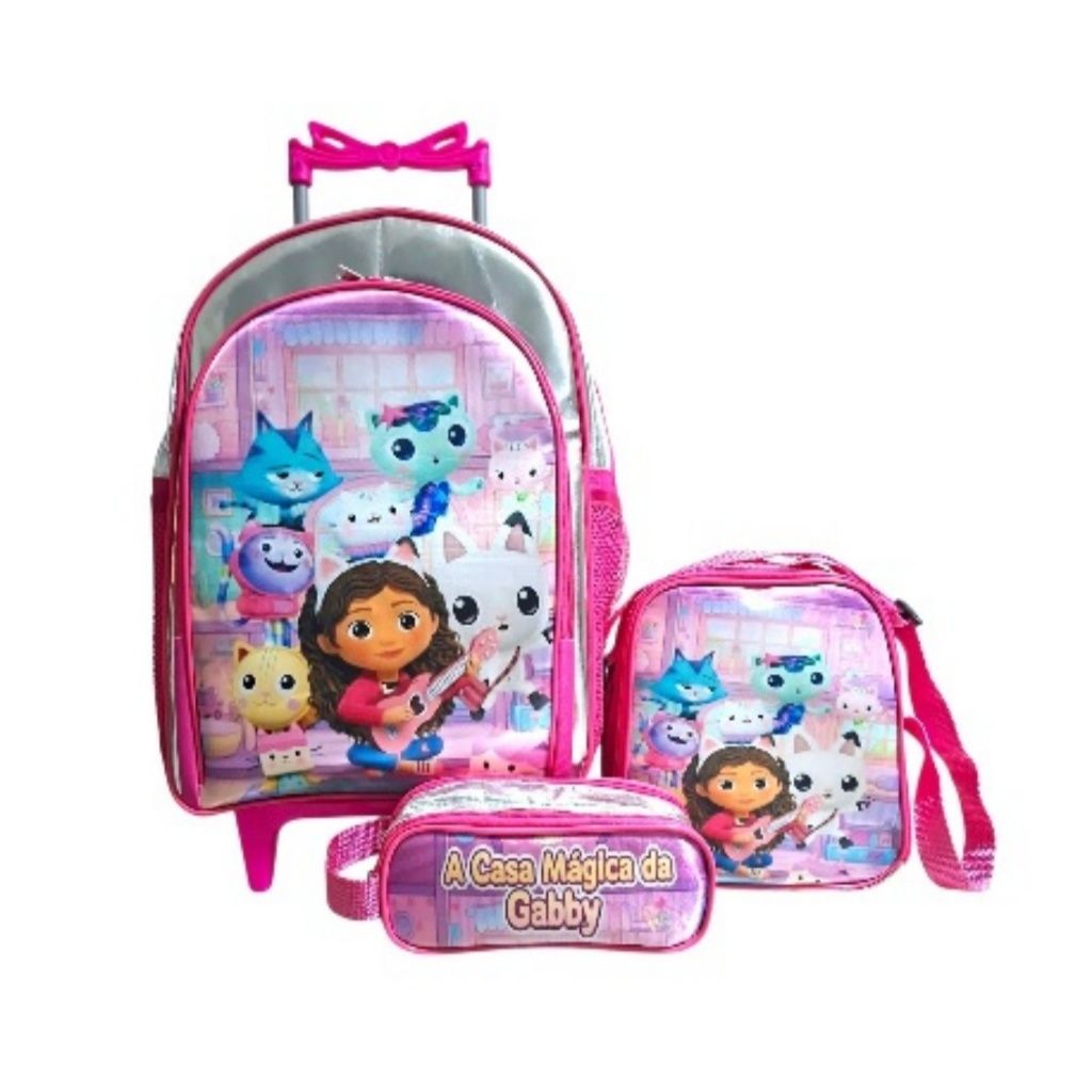 Mochila Casa Magica Gabby Rodinhas Lancheira Termica estojo Mochila Gaby em Oferta na Shopee