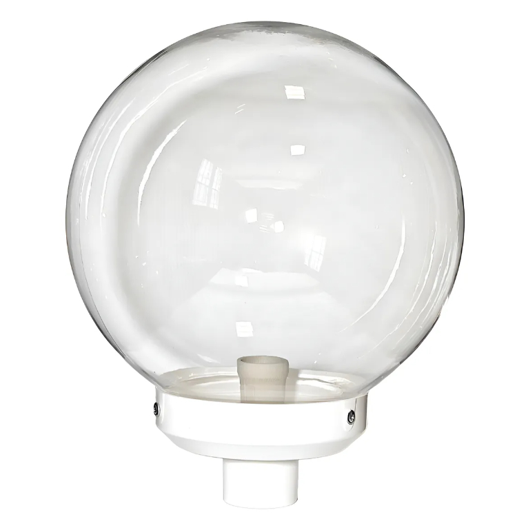 Globo 15x30 Acrílico Transparente Com Base Branca Para Poste de Jardim
