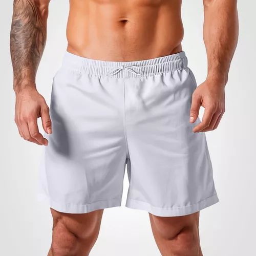 Short Tactel com Elastano Masculino Academia Bermuda Masculina Treino Corrida Verão Praia Branco