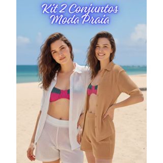 Kit 2 Conjunto Saída de Praia Tricô Feminino Short e Casaco Chamise Tricot Moda Verão em Oferta na Shopee