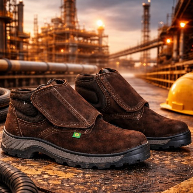 Botina Bota Profissional em Couro Legítimo com Velcro Reforçada e Confortável para Trabalho Resistente em Oferta na Shopee