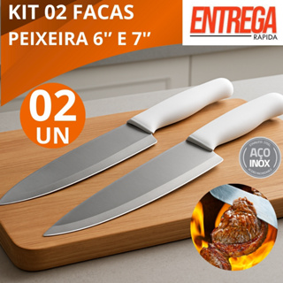 Kit Duas Facas Peixeira Aço Inox Profissional de 6''e 7''Carnes, Churrasco, Legumes, Peixes Restaurantes Cozinha em Oferta na Shopee