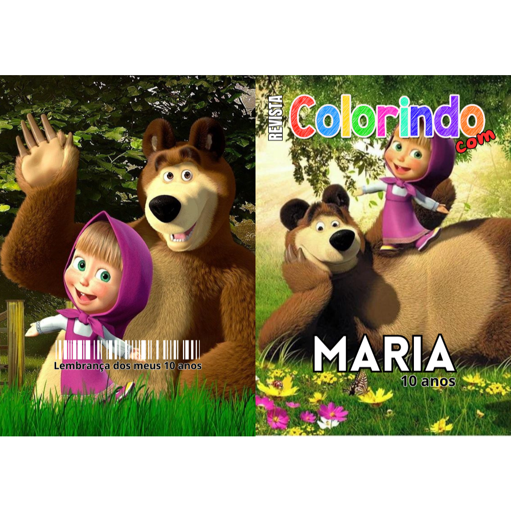 30 LIVROS DE COLORIR MASHA E O URSO - PERSONALIZADO COM NOME - LEMBRANCINHA PERSONALIZADA PARA FESTA TEMA
