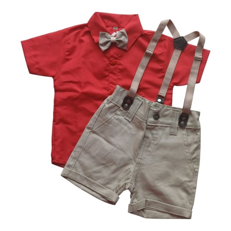 Conjunto infantil Social Menino Casamento Formatura Batizado Camisa Suspensório Gravata
