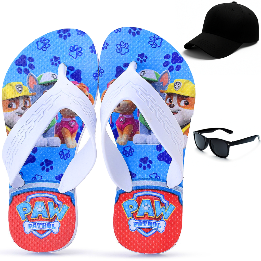 Kit Chinelo Infantil Patrulha Canina Menino + Boné + Óculos Infantil All Kids