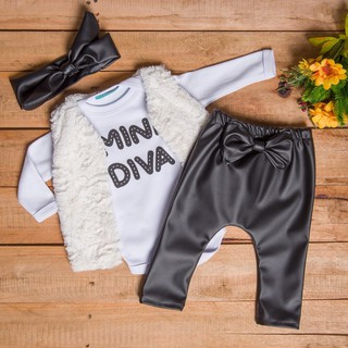 Conjunto Inverno Luxo Kit Mini Diva Colete Pelúcia Faixa Roupa Moda Bebê Menina Roupinha Blogueinha em Oferta na Shopee