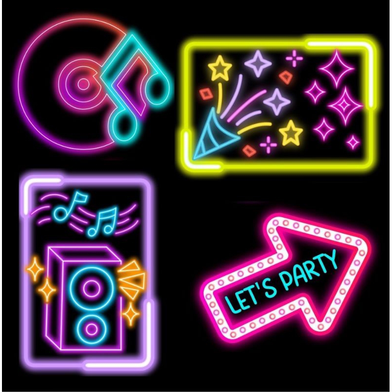 kit NEON com 4 displays/ totens de mesa para festa/aniversário em PAPEL FOTOGRÁFICO em Oferta na Shopee